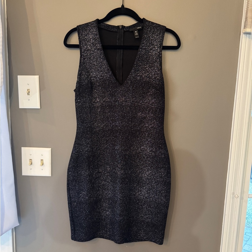 Aqua Shimmering Black Mini Dress -L